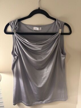 Calvin Klein Metallic Silver Draped Camisole with Shoulder Rings